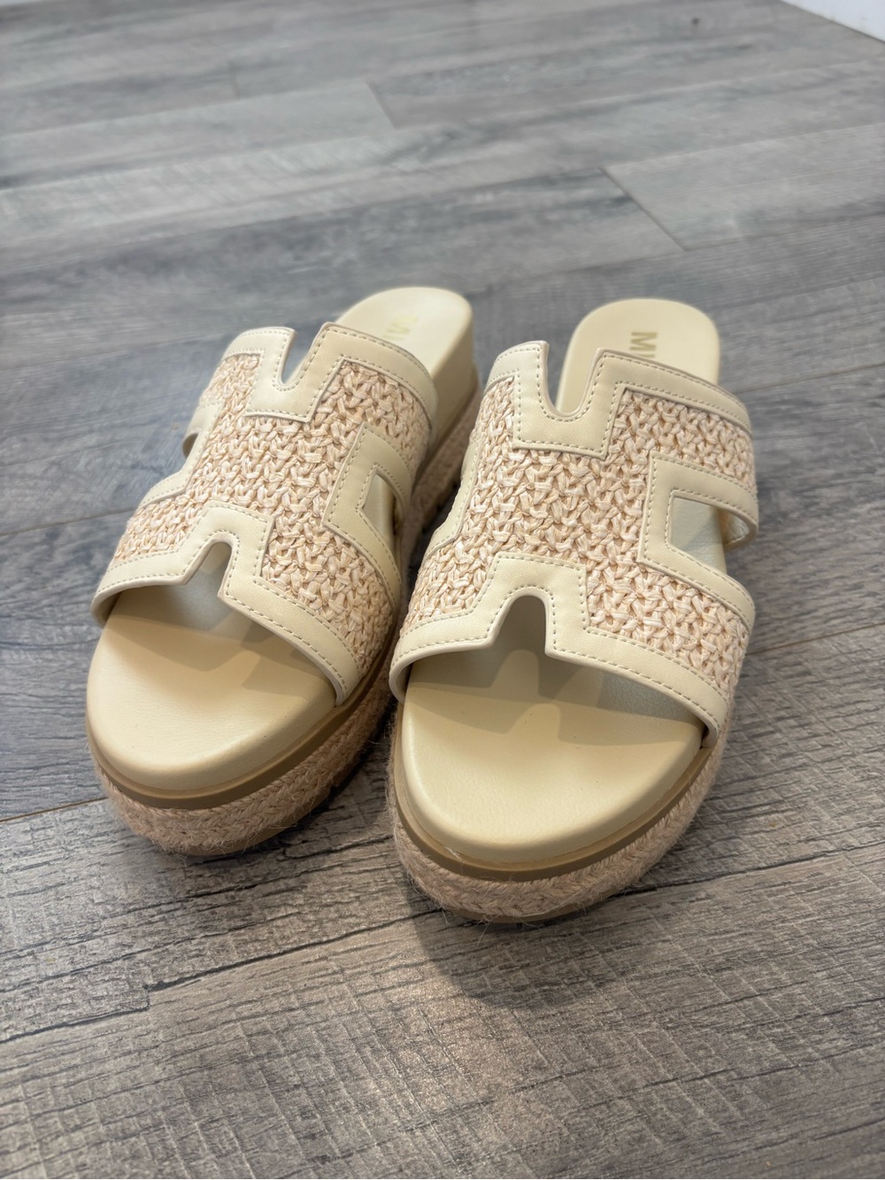 MIA Beige Woven Espadrille Wedge Slide Sandals Slip-On Straps Women's 10M